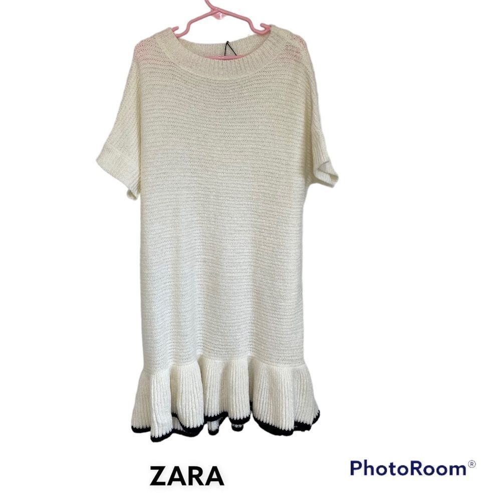 NEW ZARA Knitwear Fancy Collection ivory peplum sweater tunic dress 9-10